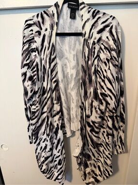 Lane Bryant Black and White Zebra-Print Open Front Cardigan